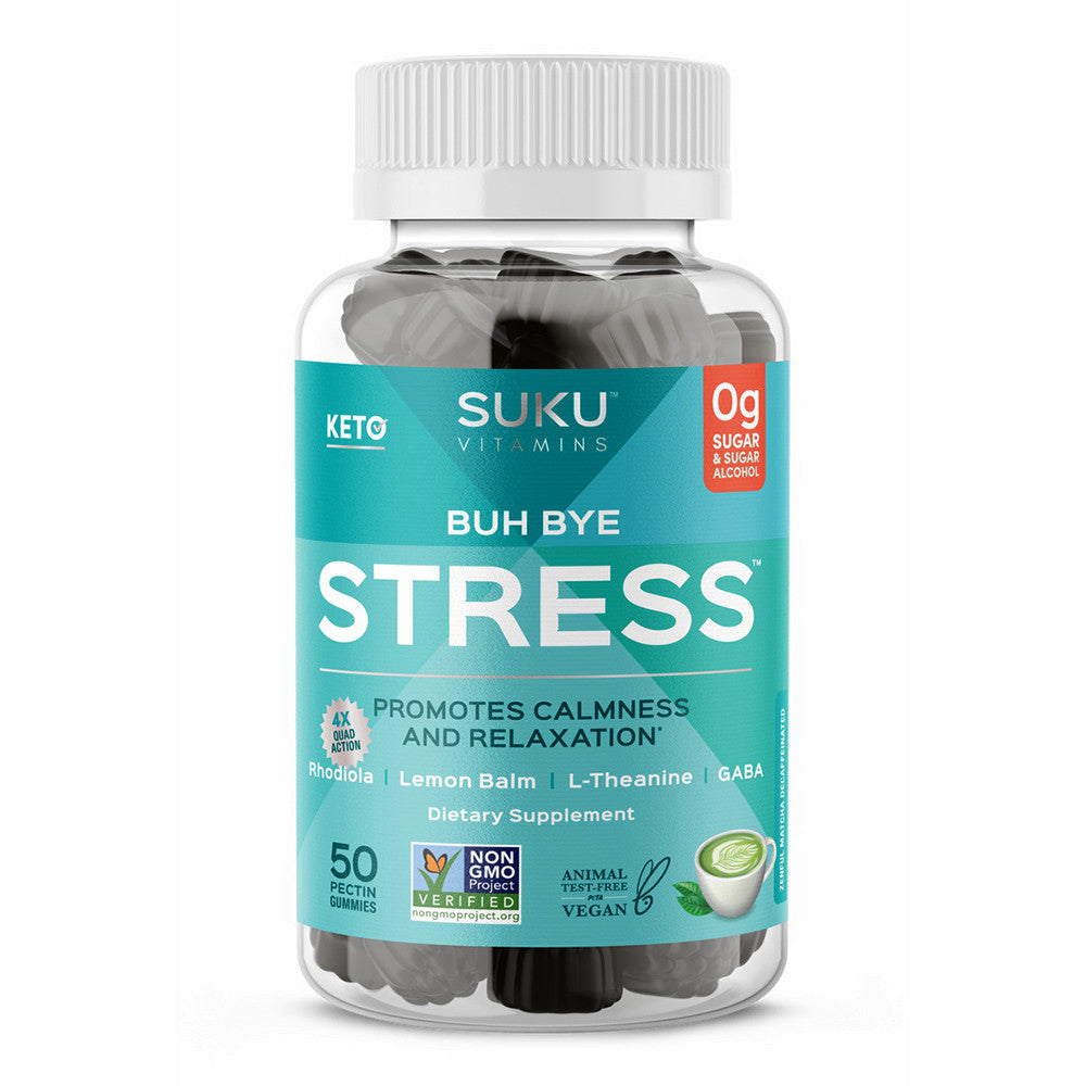 Suku Vitamins Buh Bye Stress Rhodiola Lemon Bal, LTheanine, Gaba Gummies, 50 Ct